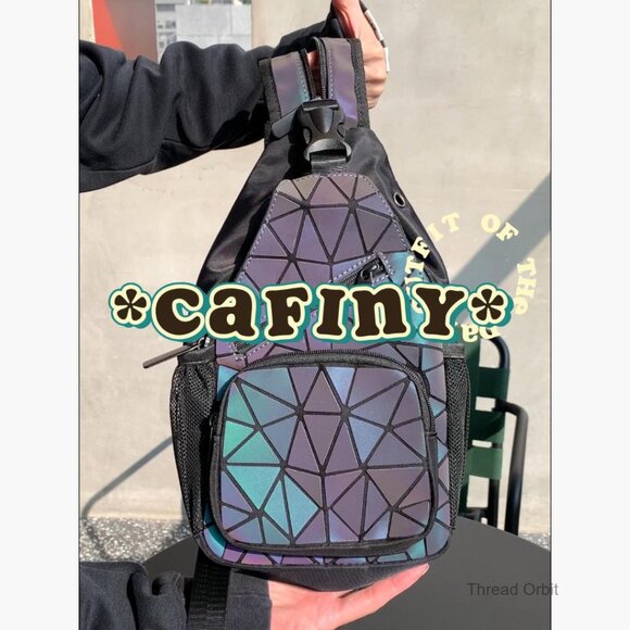 Geometric Holographic Backpack Convertible Chest Bag Daypack Travel